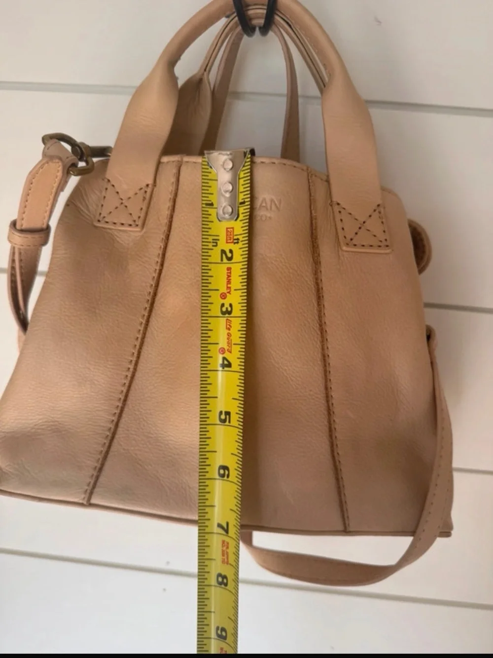 Beige Leather Top-Handle Bag